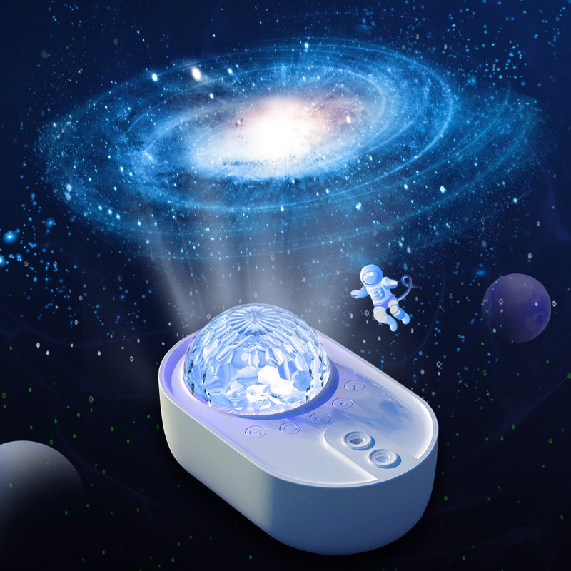Lámpara de proyector de cielo estrellado para dormitorio de niños, luz LED de noche romántica con música creativa, nave espacial