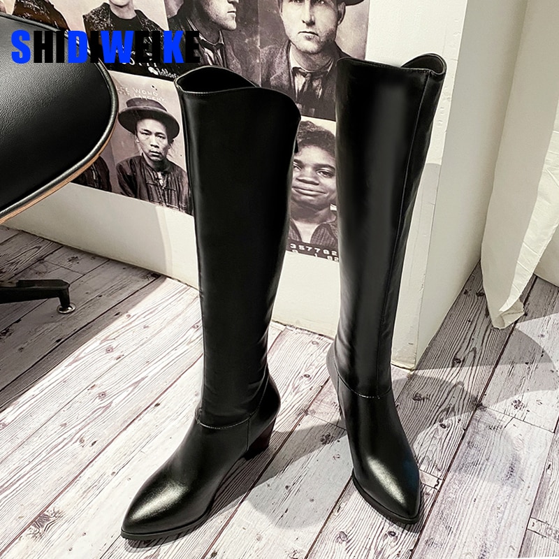 Westerse Laarzen Vrouwen Knie Hoge Cowboy Laarzen Mode Wees Teen Naaien Schoenen Vrouwelijke Hoge Hakken Dikke Schoenen Dames Herfst AB792