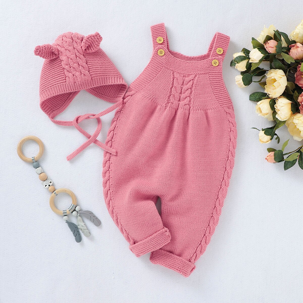 Baby Baby Trui Romper Effen Jongens Meisjes Kleur Mouwloze Knop Jumpsuit Aangekleed Herfst Winter Romper