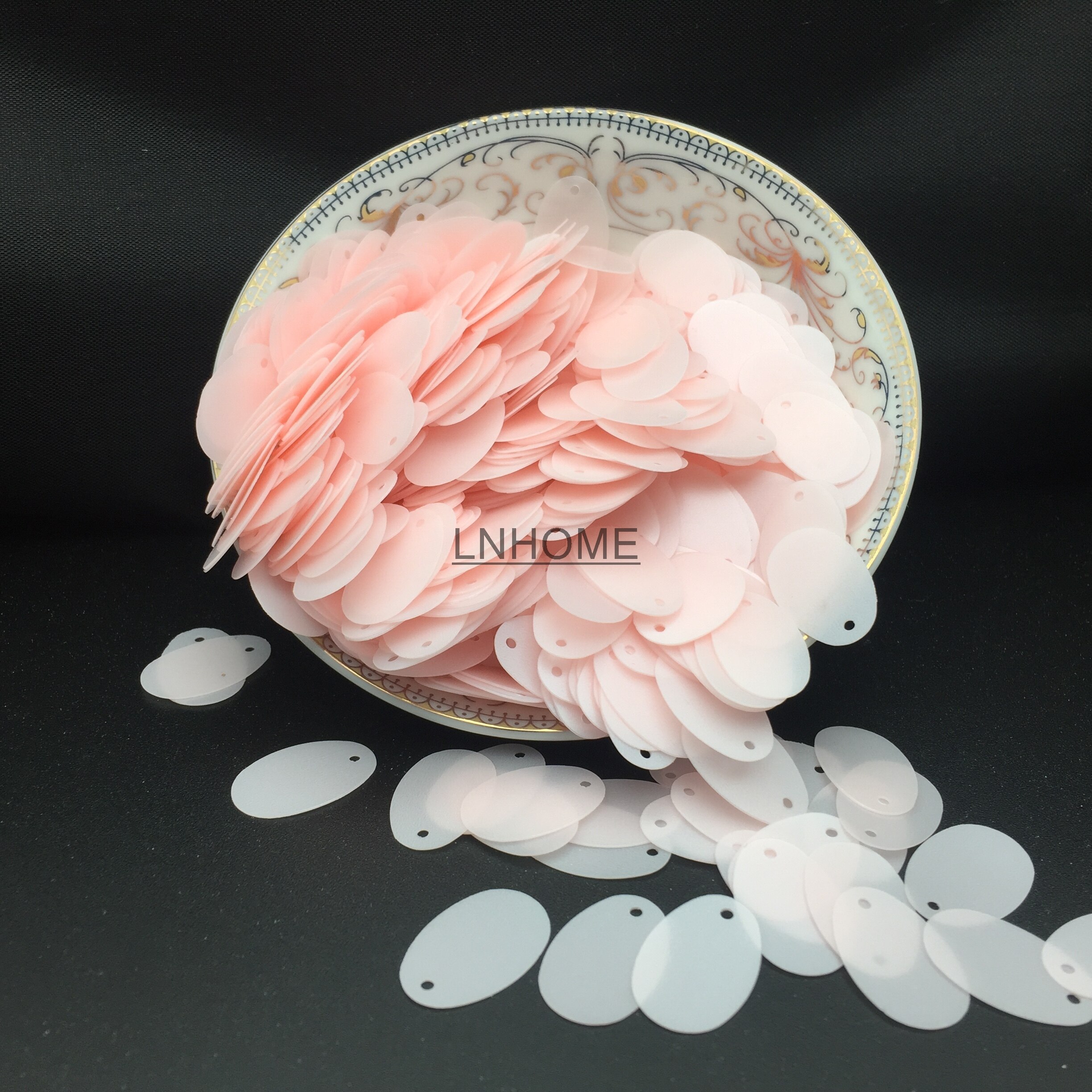 400 Stks/partij 12*20Mm Ovale Ei Vorm Pailletten Pvc Ambachten Platte Met Kant Gat Buikdans Kledingstuk Diy accessoires Matte Licht Roze