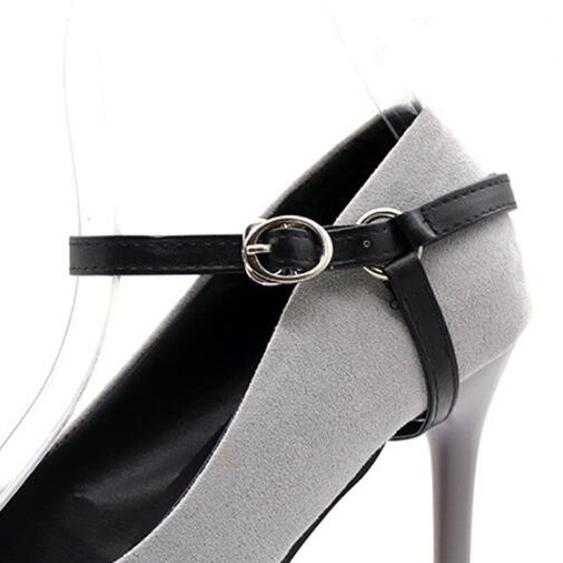 1 Paar Vrouwen Hoge Hakken Holding Losse Anti-Slip Bandjes Kant Schoenen Band Bundel Schoenveter Metalen Tip Schoen Accessoires: Matte Black