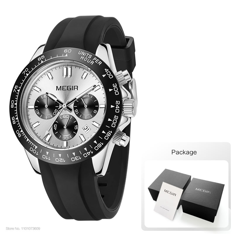 MEGIR Men Watch Top Brand Luxury Sports Quartz Watches Stainless Steel Strap Waterproof Chronograph Wristwatch часы мужские 8104: Silver