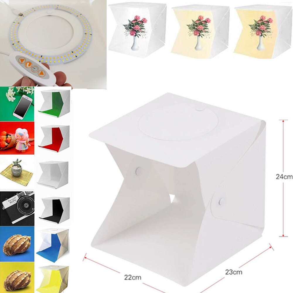 3 Color 144 Led Ring Folding Lightbox Portable Photo Studio Photography Softbox light box Tabletop Shooting 6 Colors Backdrops