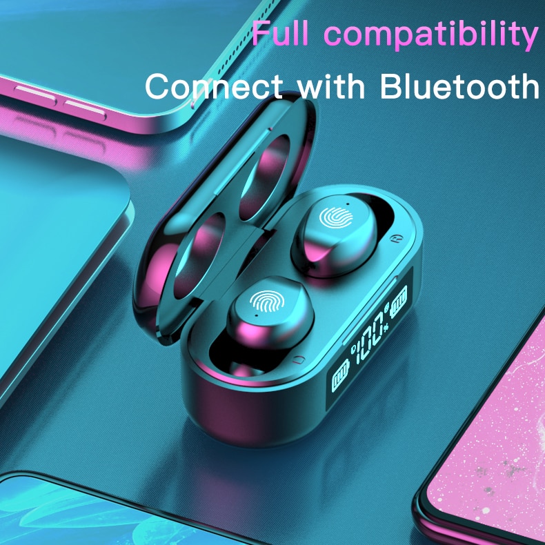 Bluetooth 5.0 Draadloze Koptelefoon F9 Tws Draadloze Bluetooth Oortelefoon Finger Touch Control Headset Airbuds Met Mic