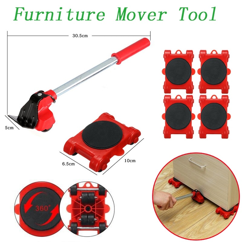 Furniture Mover Tool Set Heavy Stuff Transport Lifter 4 Wheeled Mover Roller with Wheel Bar Moving Device Tool