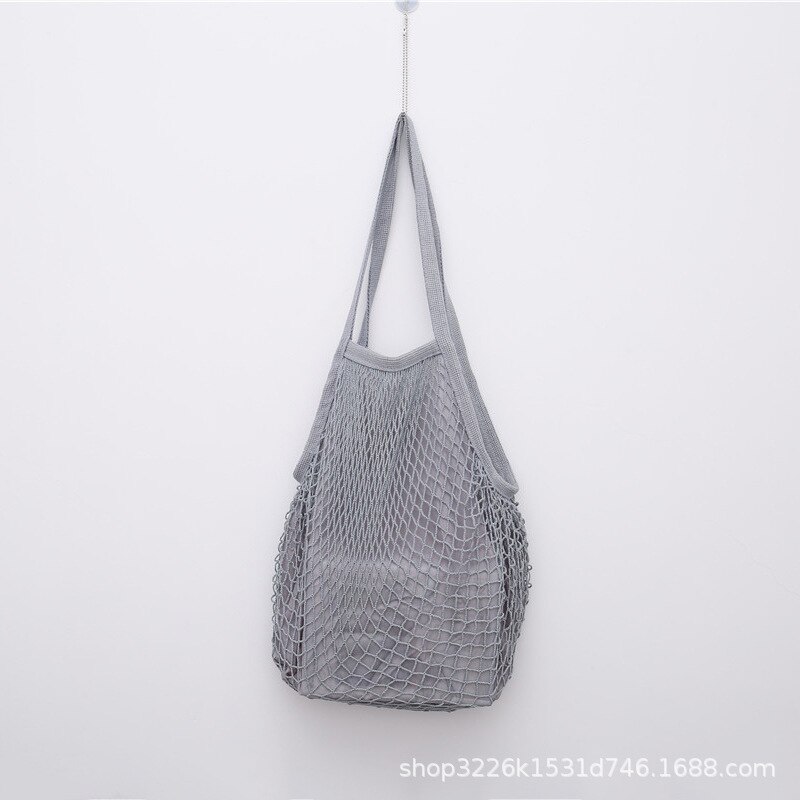 Grande taille main courte pratique Shopping maille sac coton fruits chaîne sac supermarché sac rôti: Gray