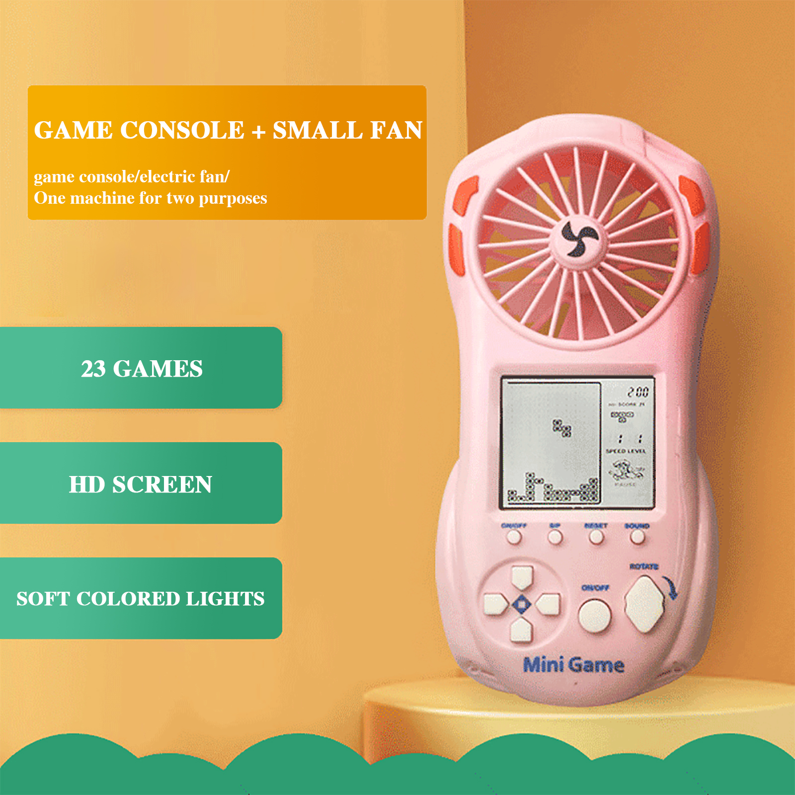 Handheld foldable retro game console with USB fan and color display 23 game console for Kids Adults