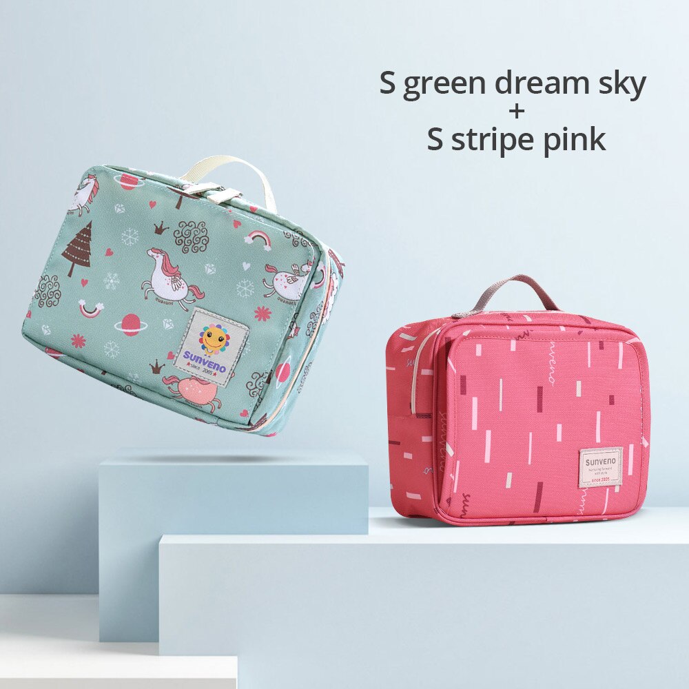 Sunveno Baby Diaper Bags Maternity Bag for Disposable Reusable Cosmetic Bag Wet Dry Diaper Bag Handle Wetbags Makeup Bags: Greendream Stripe