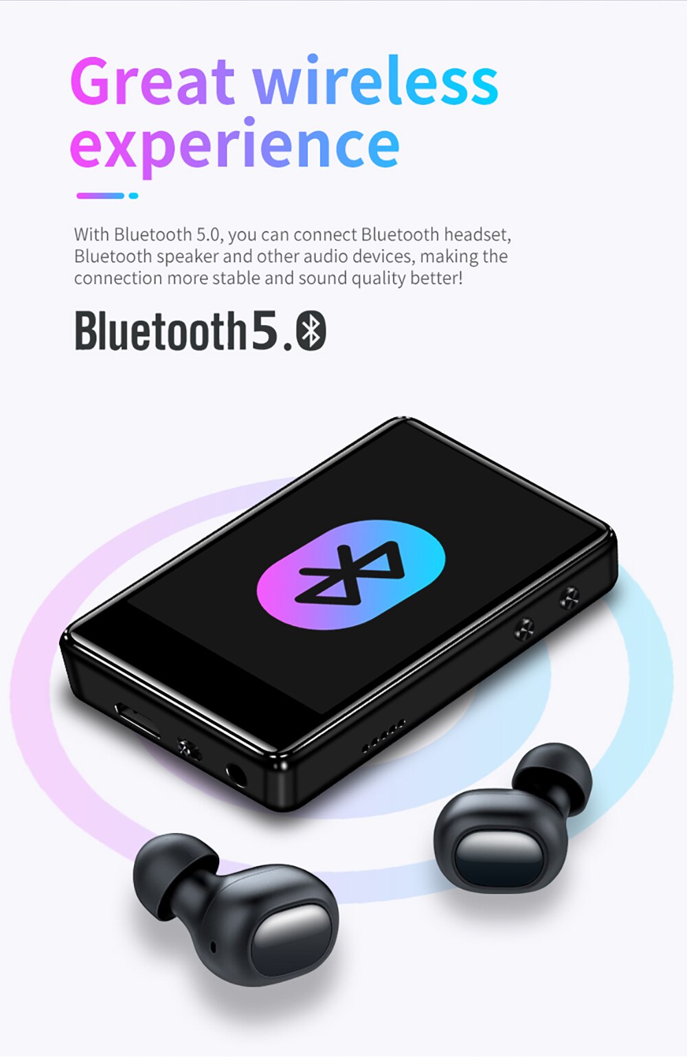 POWKIDDY Edition Multifunctional 16GB 5.0 Bluetooth Full Touch Screen Player Student Edition Lossless HIFI Outgoing MP5