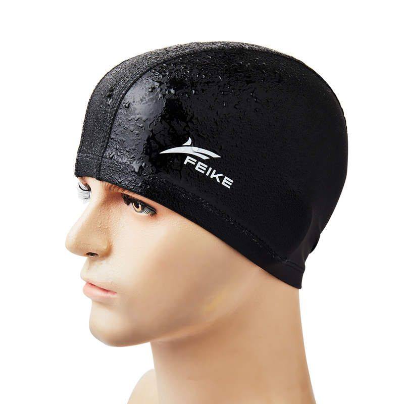 Gorro de natación elástico para hombre y mujer, gorro deportivo de pelo largo con orejas protectoras, gorro de piscina tela de poliuretano impermeable