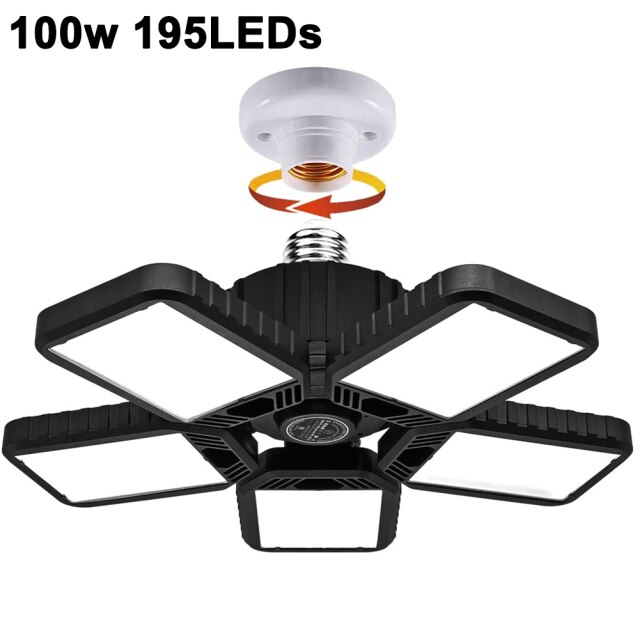 Led Garage Licht Led High Bay Workshop Plafondlamp Magazijn Verlichting Lamp 100W Verstelbare 5 Blad Vervormbare Lamp Voor garage: Black 100W