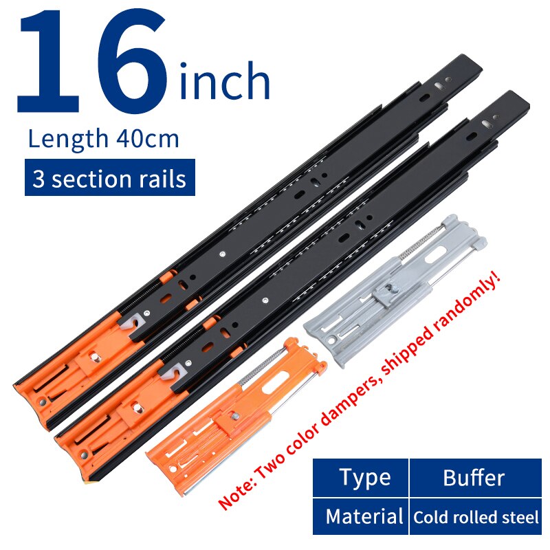 Drawer Slide Rail Thickened Slide Rail Three-Section Slide Rail 4510 Damping Buffer Rail Drawer Rail (A Pair Of 2 Pieces): Buffer 16inch 40cm