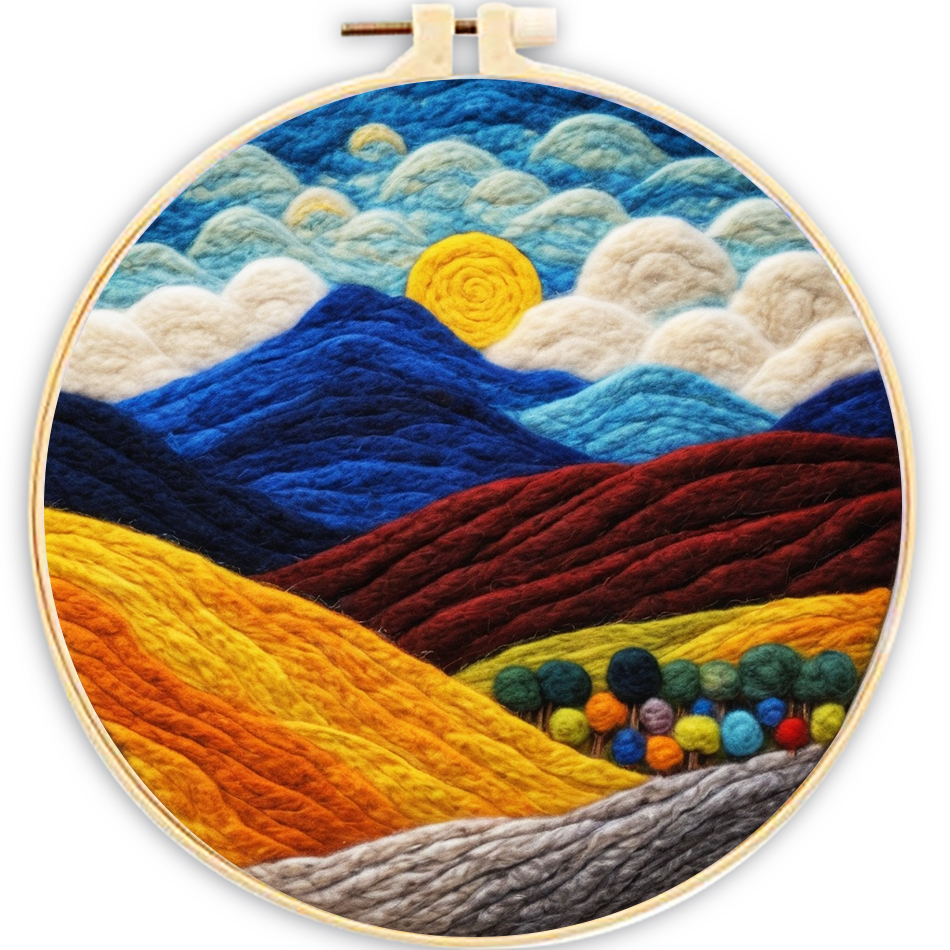 CHENISTORY-Kits de pintura de fieltro con aguja para principiantes, Kit de iniciación de fieltro con aguja de lana DIY, paisaje de montaña, decoración del hogar, arte artesanal: Chocolate