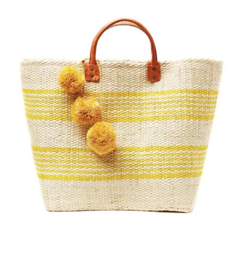 Handgefertigte, gewebte taschen für damen, boho-strohtasche mit streifen und pompons, sommer-strandtasche, xxl-einkaufstasche, wayuu-häkelarbeit