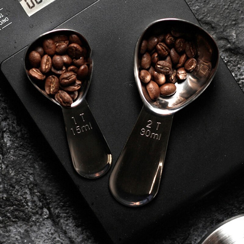 Colheres de café medidoras em aço inoxidável, 2 peças, colheres de café moído, em pó, acessórios de metal