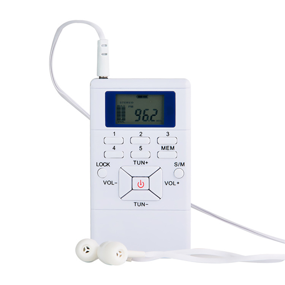 Mini portatile DSP Stereo Radio FM Ricevitore orologio digitale da 1,2 "per interpretazione simultanea Clip-on Radio Auricolare Cordino PALESTRA