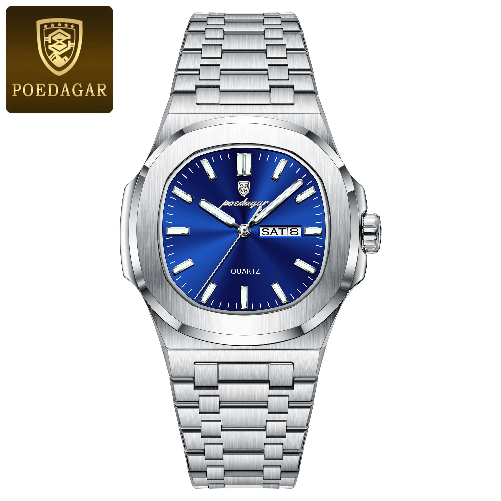 Poedagar casual daily simple men's quartz watch waterproof strap calendar watch: Yellow