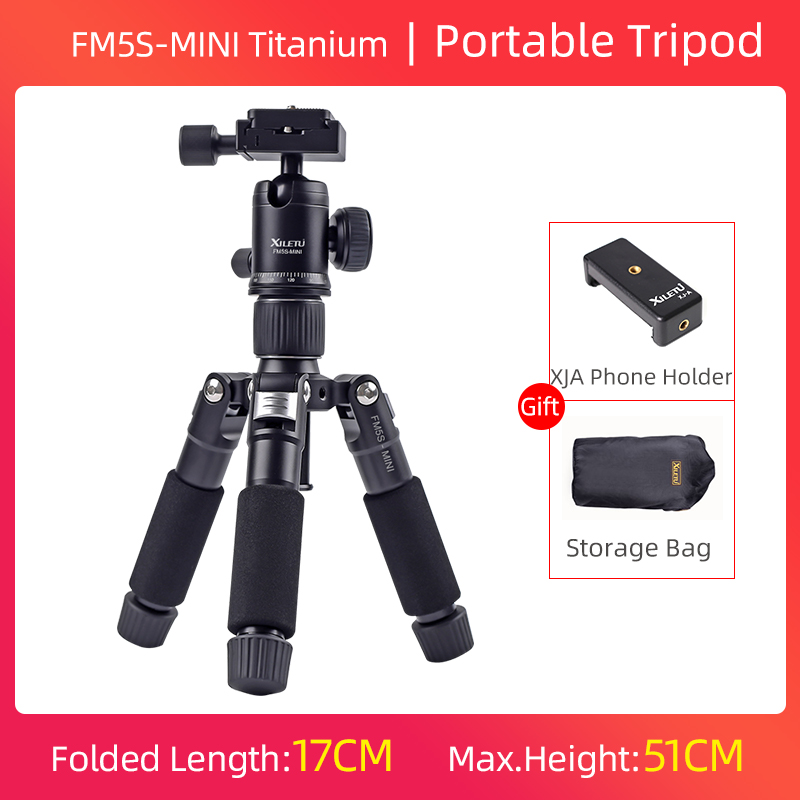 XILETU FM5S Portable Tripode Lightweight Travel Stand Tabletop Video Mini Tripod with 360 Degree Ball Head Tripod For Camera: silver