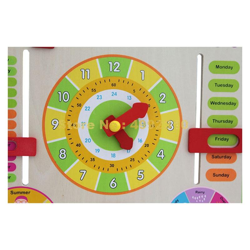Multifunctionele Houten Kalender/Datum/Tijd Klok Educatief Puzzel Opknoping Hout Boord Speelgoed