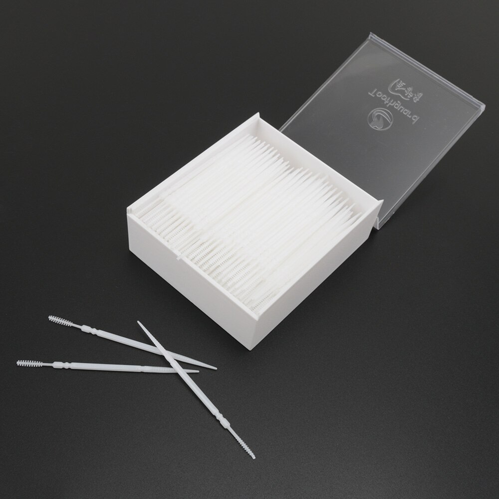 300 Pcs/Box Portable Plastic Toothpicks Teeth Oral Hygiene Cleaner Stick Flosser Toothpick Interdental Brush 2-Way Toothpicks