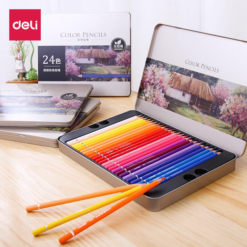Deli Oily Colored Pencil Set 24/36/48/72 Colors Oil Painting Drawing Art Supplies For Write Drawing Lapis De Cor Art Supplies