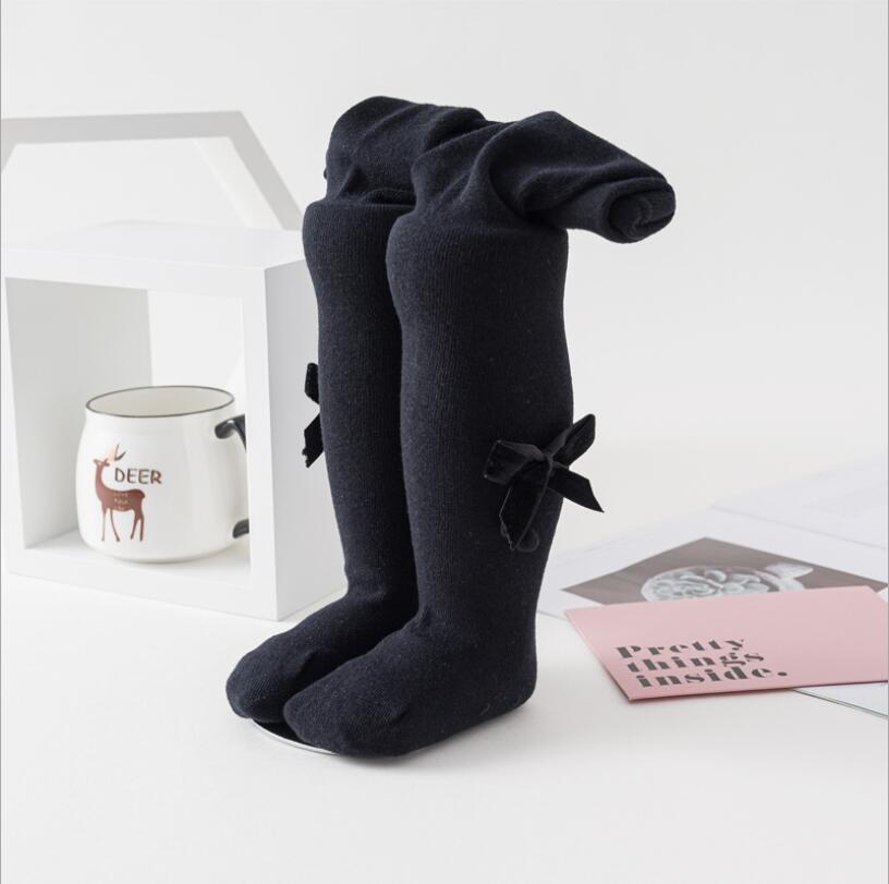 0-24M Kinderen Lente Herfst Fluwelen Strik Panty Katoenen Baby Meisjes Panty Kinderen Gebreide Baby Collant Panty Voor meisjes Sok: black / 0 to 12m