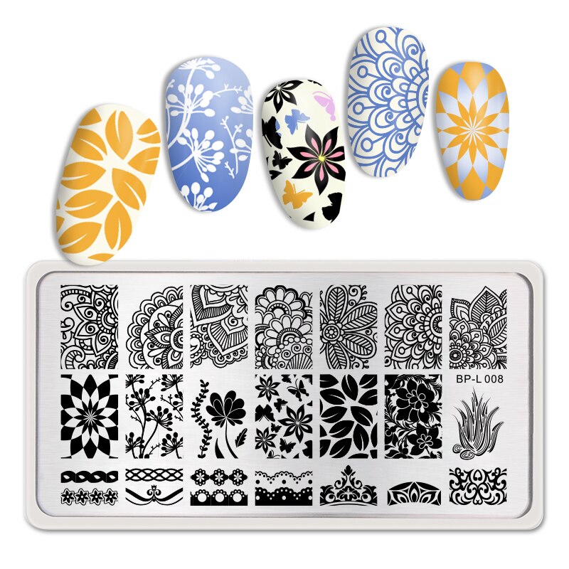 BORN PRETTY Nail Stamping Plates Flower Tango Patterns Rectangle Stainless Steel Template Nail Art Image Print Plates: BP-L008