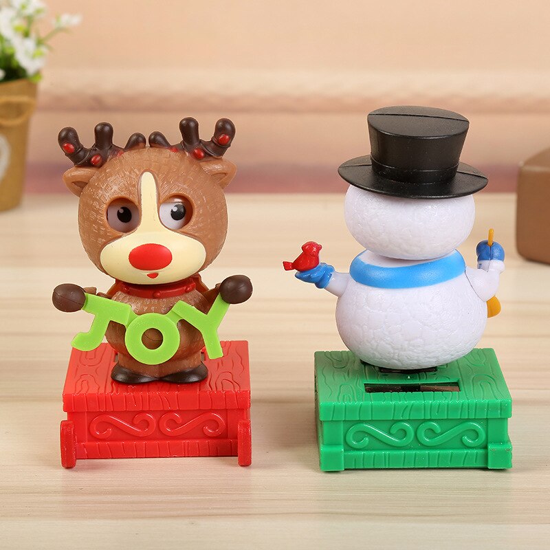 1Pcs Christmas Theme Style Snowman Elk Shaking Head Doll Solar Toys Cartoon Swing Car Decoration Toy