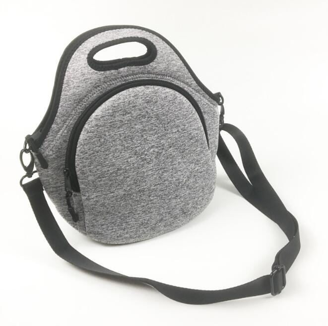 Lunch bag shoulder strap lunch box bag neoprene diving material lunch box insulation bag: Gray