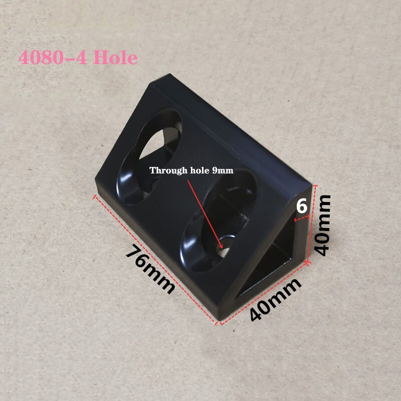 1Pc Zwarte Kleur Hoek Beugel 90 Graden Hoek Verbinding Voor Aluminium Profiel /3030/4040/4080/2040/3060/50100 Driehoek Blok: 4080-4 hole