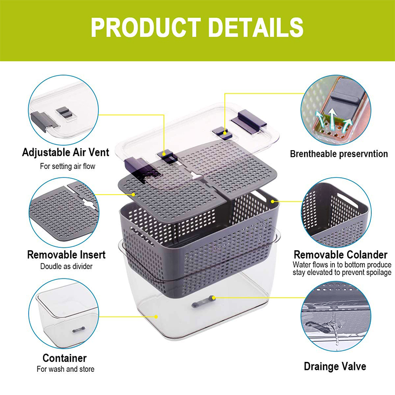 Refrigerator Food Produce Saver Storage Containers With Lid Fridge Fresh Vegetable Colander Storage Box Kitchen Organization