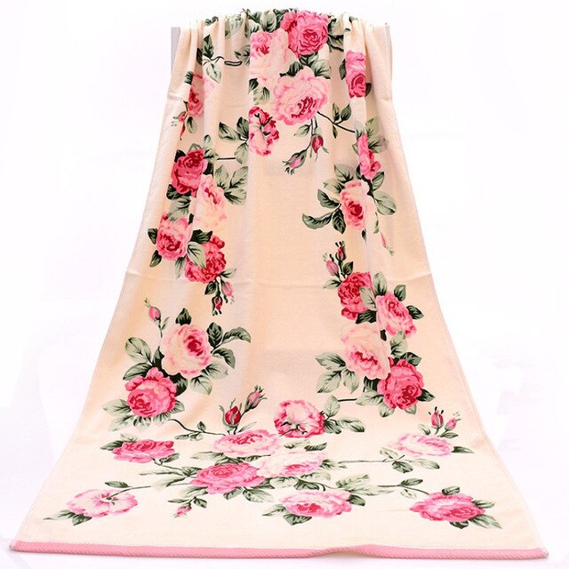 Märke bomull jacquard handduk absorberande snabbtorkande strandhandduk badhandduk stor blomma figur par tvätthandduk 2 set: Rosa pion / 34 x 73 cm 72 x 140cm