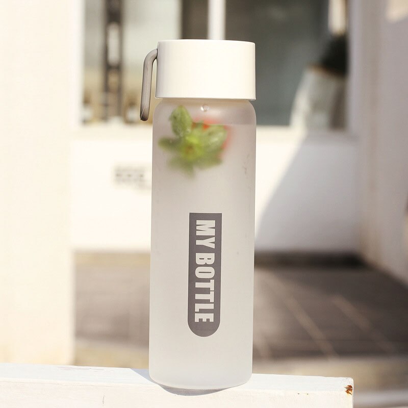 Portable Frosted Glass Water Bottle Drink Bottle Water Container Contracted Water Bottle-Cup Cup Cover Included: 2