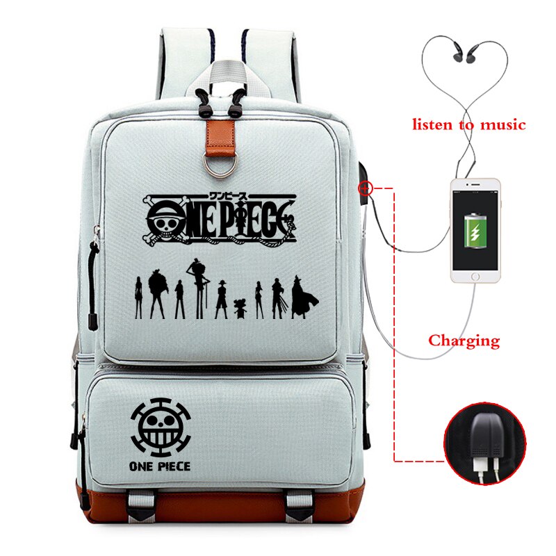 Mochila japonesa con estilo Anime de una pieza para estudiantes, morral de viaje de gran capacidad, bolsa de ordenador con carga Usb: 807U-0818-1-11