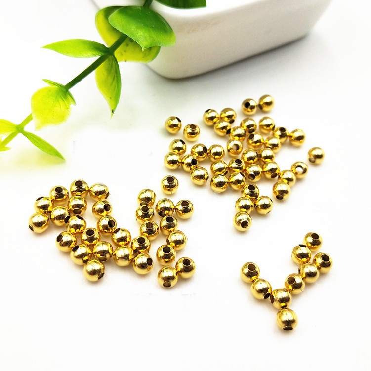 100PCS 2/2.4/3/4mm Metal Round Beads Stainless steel Beads Gold Spacer Beads DIY Loose Bead For Jewelry Making