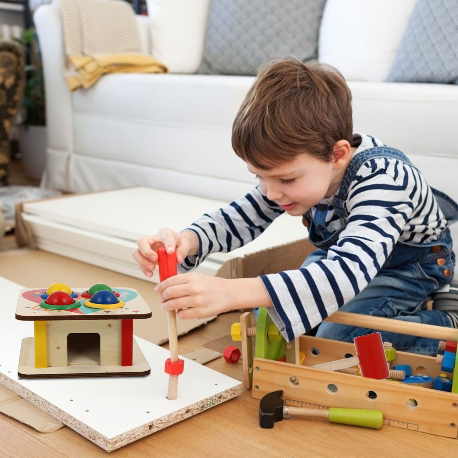 1 set kinderspielset mit holztieren zum klopfen, lernspielzeug für kinder
