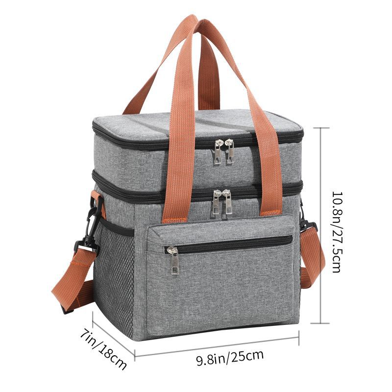 Multifunctional Double Layers Tote Cooler Lunch Bags for Women Men Large Capacity Travel Picnic Lunch Box with Shoulder Strap: black