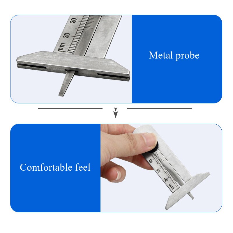 AI-ROAD Stainless Steel Car Tyre Tire Tread Depth Gauge Meter Ruler Caliper Measuring Tool Moto Truck