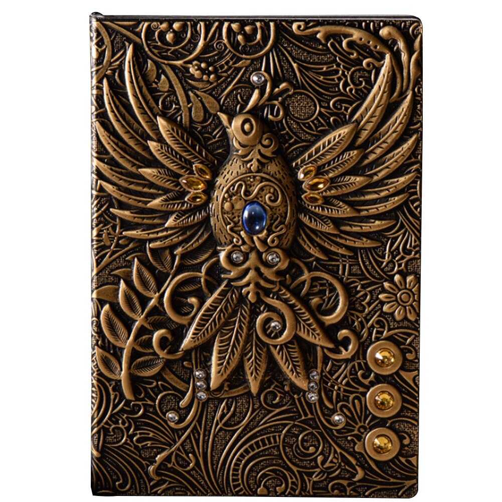 Journal PU Cover School Retro Notebook Handcraft Travel Hardcover Writing Pads Embossed Diary Phoenix Home: Green Bronze