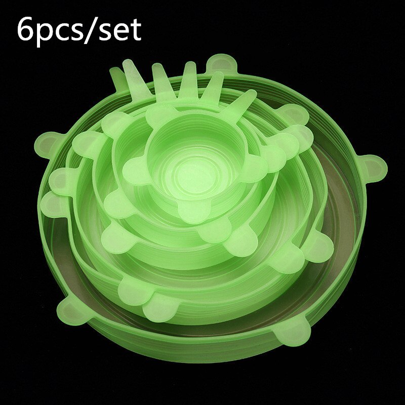 Tapas elásticas reutilizables de silicona 6 uds., tapa Universal de silicona, tapa para comida, tapa para olla, tapa de silicona, tapa para olla, topes de cocina: green