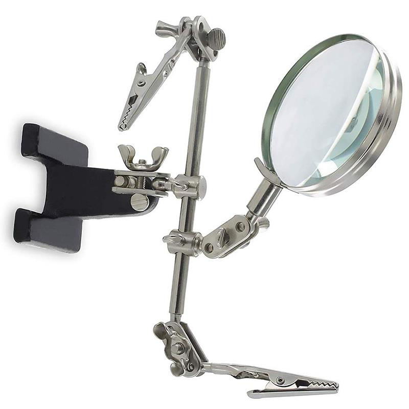 Easy-carrying Helping Third Hand Tool Soldering Stand with 5X Magnifying Glass 2 Alligator Clips 360 Degree Rotating Adjustable