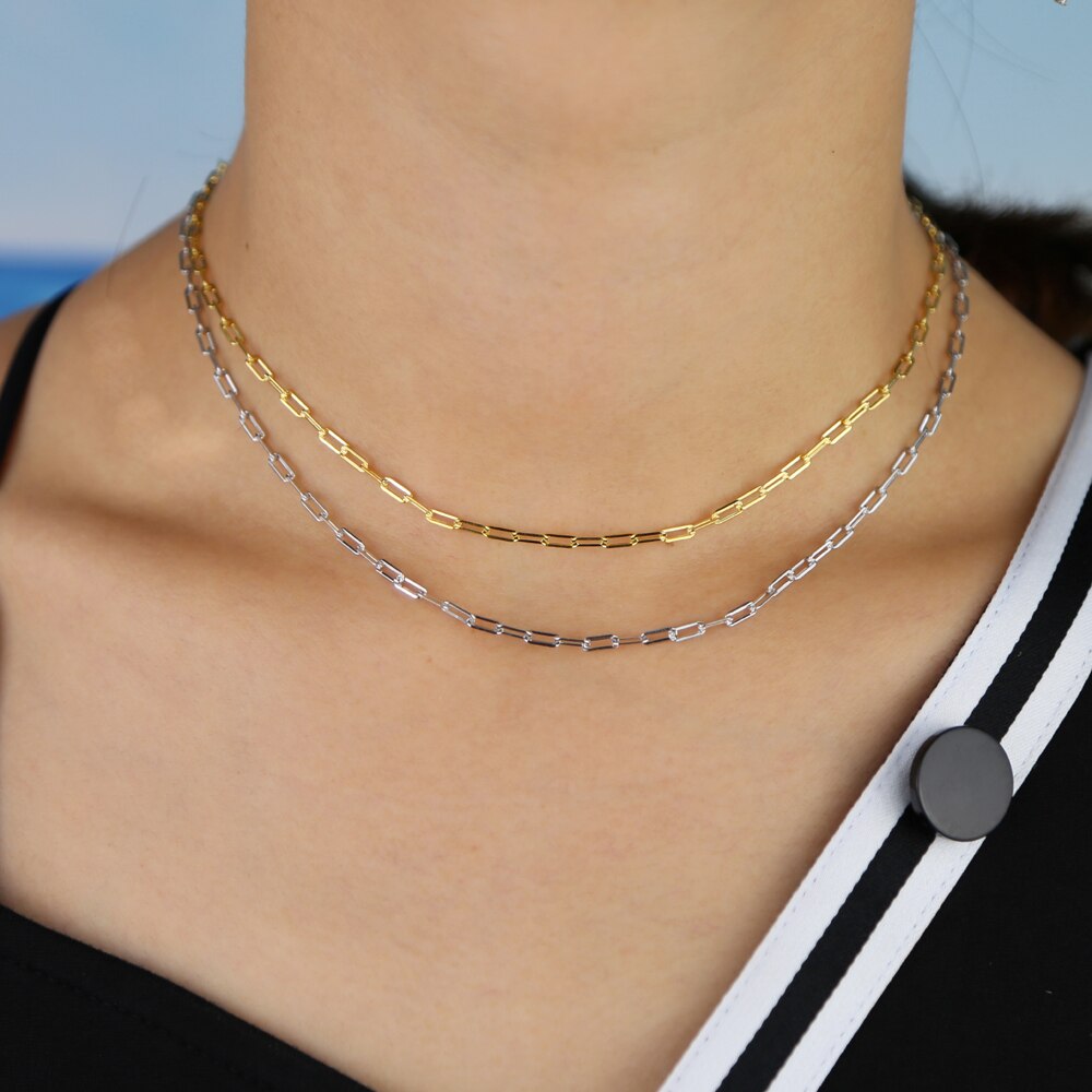 Gold silver color delicate 925 sterling silver classic square link chain necklaces for women Christmas jewelry
