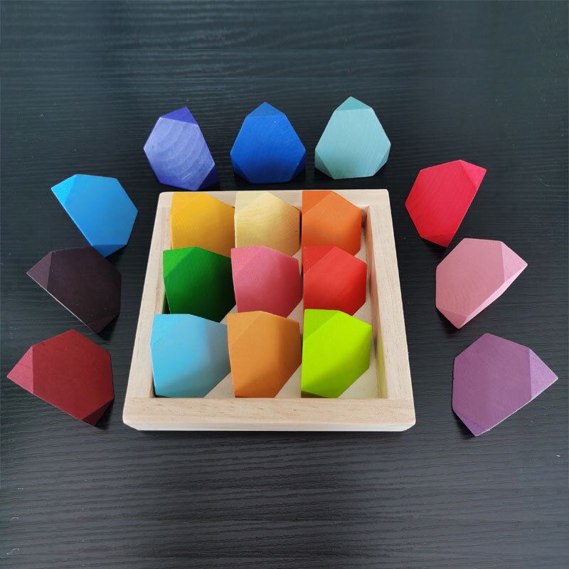 18pcs Corner Stone Color Wooden Flower Bricks Rainbow Wooden Balancing Blocks Stackable Open-ended Educational Toy