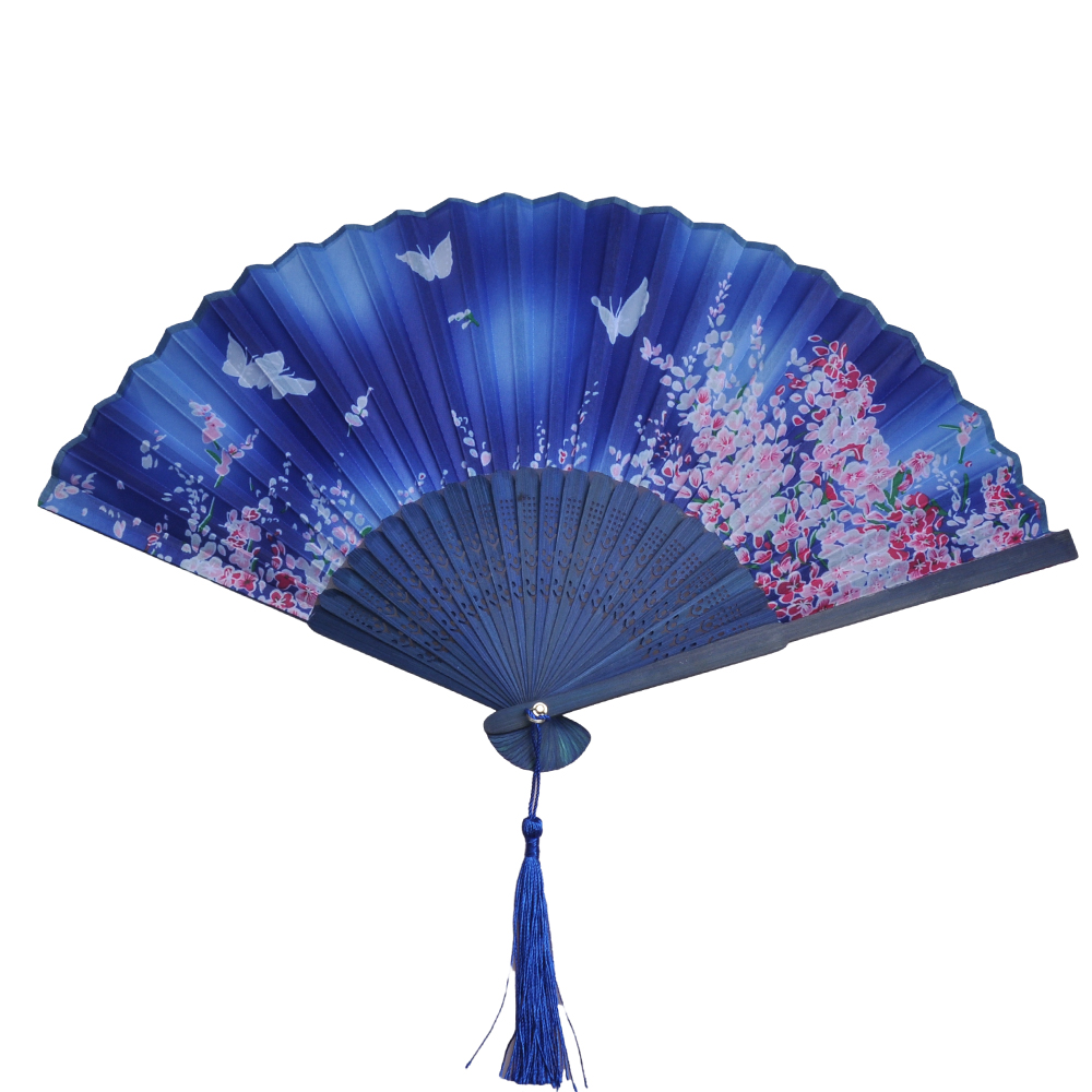 Abanico plegable de mano de seda con estampado de estilo japonés chino tradicional, borla de mango de madera, de boda , decoración del hogar