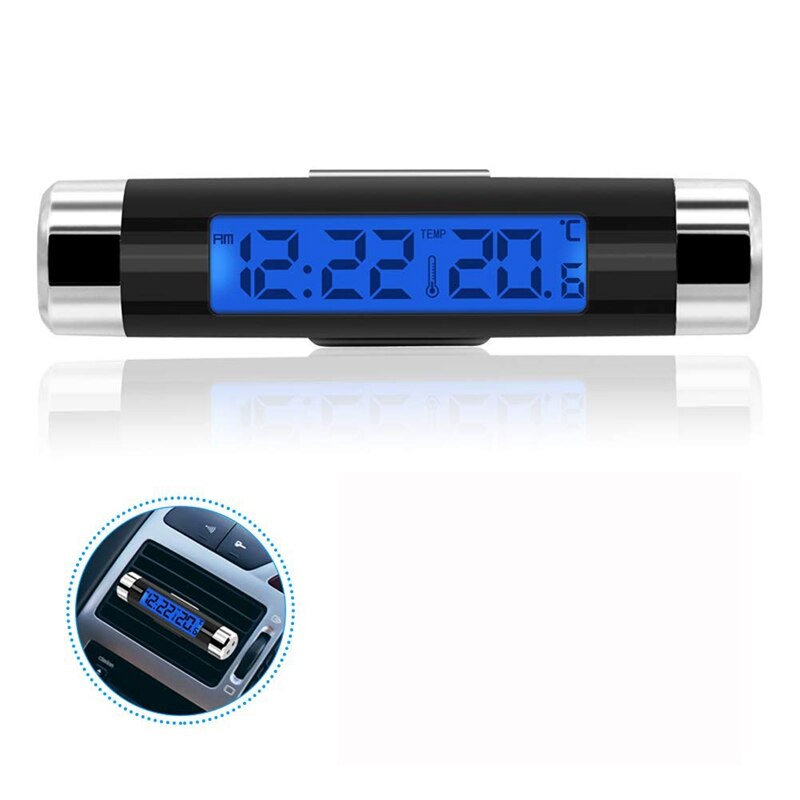 Car Auto Lcd Display 2 In 1 Digitale Klok Thermometer Time Monitor Elektronische Clip-On Led Backlight, alleen Celsius