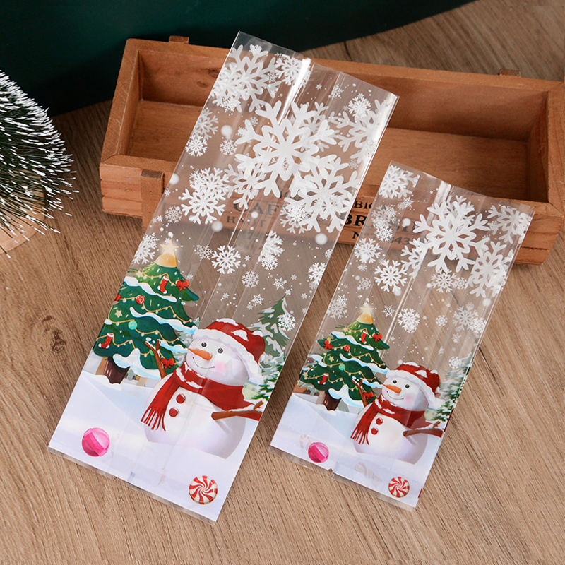25/50pcs Snowman Cookie Baking Packaging Bags Candy Snack Bag Xmas Tree Snowflake Christmas Year Party Decorations