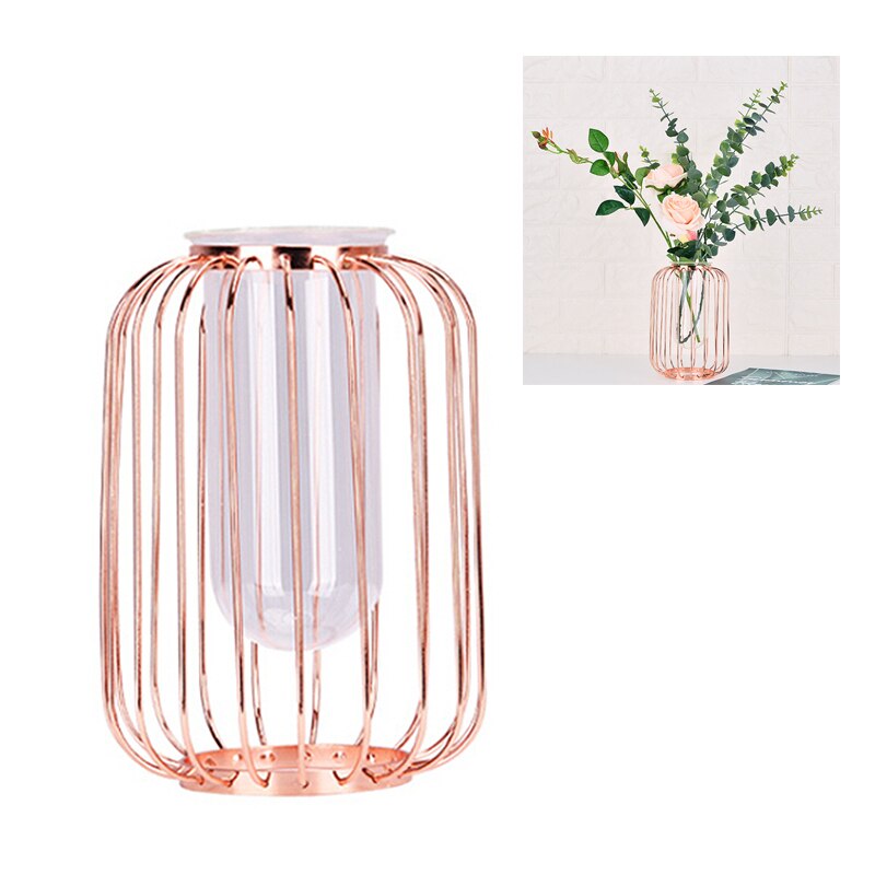 nordisch Stil Glas Vasen Rose Gold Metall Gestell Blume Pflanzer Errarium Glas Dekoration Vase Herzstück für Heimat Sekretariat: Rose Gold S