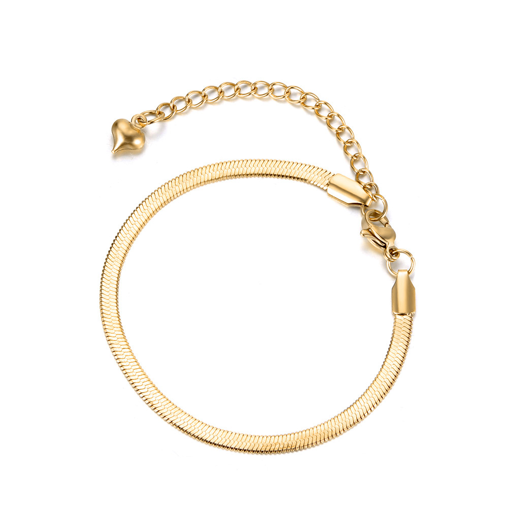 Lokaer, pulseras finas de cadena de serpiente de acero inoxidable y titanio para mujeres y niñas, pulsera de hoja de Bohemia chapada en oro rosa B18075: Color dorado