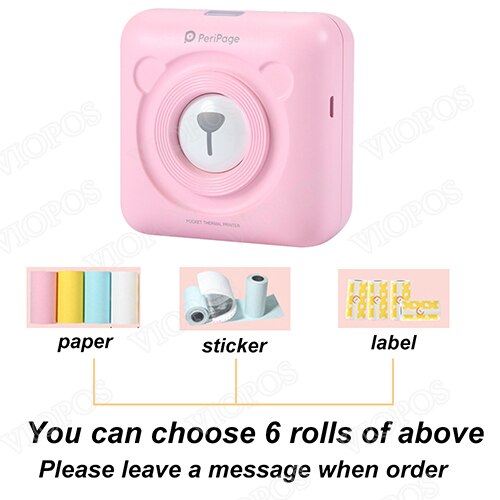 Mini Draagbare Bluetooth Draadloze Paper Photo Printer Pocket Thermische Afdrukken Usb Aansluiting: pink 6 custom paper