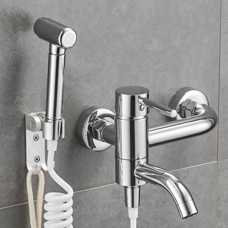Grifo mezclador Bidet frío para baño con cabezal de ducha de latón negro montado en la pared lavado de mujer fregona grifo Shattaf Set WF0014A